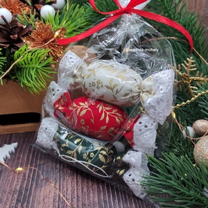 ÚJ! Textil szaloncukor csomagolva - többféle, piros színek 3 db/cs - karácsony - karácsonyi lakásdekoráció - karácsonyfadíszek - Meska.hu