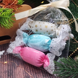 ÚJ! Textil szaloncukor csomagolva - többféle, vegyes színek 3 db/cs, Karácsony, Karácsonyi lakásdekoráció, Karácsonyfadíszek, Varrás, MESKA