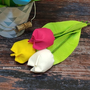 Textil tulipán 3 db/cs (több színben, +kísérő kártya), Otthon & Lakás, Dekoráció, Virágdísz és tartó, Csokor & Virágdísz, Varrás, MESKA