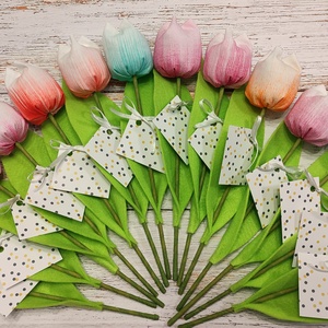 Nőnapi festett textil tulipán kísérő kártyával 14 db/cs örökcsokor, vegyes szín - otthon & életmód - dekoráció - virágdísz és tartó - csokor & virágdísz - Meska.hu