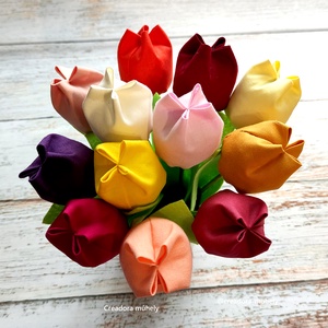 Textil tulipánok csokor, örökcsokor 12sz/cs, Otthon & Lakás, Dekoráció, Virágdísz és tartó, Csokor & Virágdísz, Varrás, MESKA