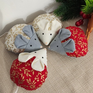 Karácsonyi kisegér, textil egér figura 4 db/cs  - karácsony - karácsonyi lakásdekoráció - karácsonyi manók, figurák - Meska.hu