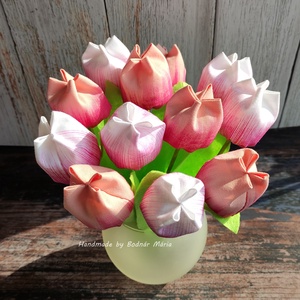Anyák napi textil tulipán kísérő kártyával 12 db/cs, fehér-púder-pink, örökvirág - otthon & életmód - dekoráció - virágdísz és tartó - csokor & virágdísz - Meska.hu
