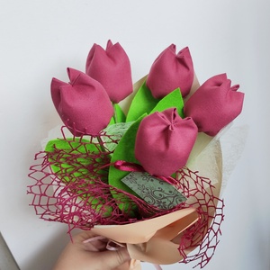 Tulipán csokor, egyszínű örök csokor, 5 szál/cs sötét mályva szín, Otthon & Életmód, Dekoráció, Virágdísz és tartó, Csokor & Virágdísz, Varrás, MESKA