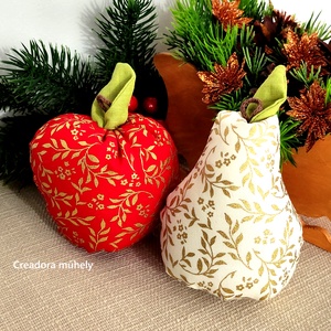 Karácsonyi alma és körte textil dekoráció, arany indás - karácsony - karácsonyi lakásdekoráció - karácsonyi lakásdíszek - Meska.hu