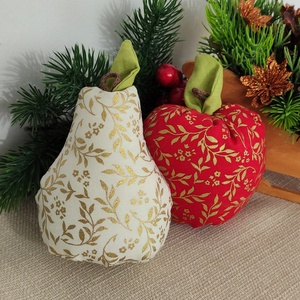 Karácsonyi alma és körte textil dekoráció, arany indás - karácsony - karácsonyi lakásdekoráció - karácsonyi lakásdíszek - Meska.hu
