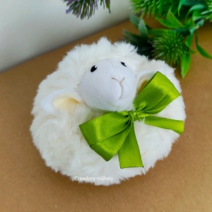 Plüss bárány zöld masnival - otthon & életmód - dekoráció - dísztárgy - Meska.hu