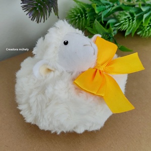 Plüss bárány narancssárga masnival - otthon & életmód - dekoráció - dísztárgy - Meska.hu