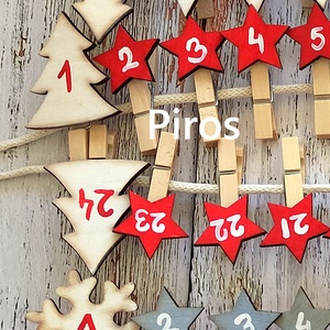 Adventi naptár, piros-szürke színek, többféle - karácsony - adventi díszek - adventi naptár - Meska.hu