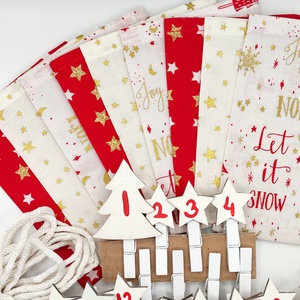 Adventi kalendárium, adventi naptár, piros-fehér-arany, több méret - karácsony - adventi díszek - adventi naptár - Meska.hu