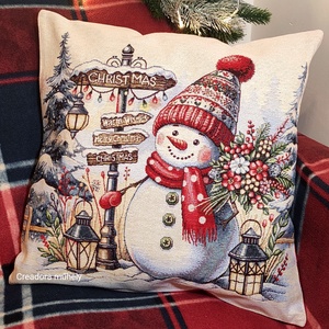 Karácsonyi párnahuzat hóember mintával, Karácsony, Karácsonyi lakásdekoráció, Karácsonyi lakásdíszek, Varrás, MESKA
