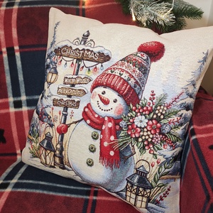Karácsonyi párnahuzat hóember mintával - karácsony - karácsonyi lakásdekoráció - karácsonyi lakásdíszek - Meska.hu