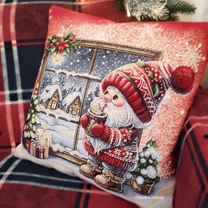 Karácsonyi párnahuzat manó mintával - karácsony - karácsonyi lakásdekoráció - karácsonyi lakásdíszek - Meska.hu