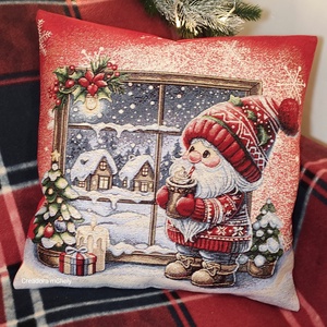 Karácsonyi párnahuzat manó mintával, Karácsony, Karácsonyi lakásdekoráció, Karácsonyi lakásdíszek, Varrás, MESKA