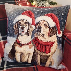 Karácsonyi párnahuzat kutyás mintával, Karácsony, Karácsonyi lakásdekoráció, Karácsonyi lakásdíszek, Varrás, MESKA