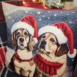 Karácsonyi párnahuzat kutyás mintával - karácsony - karácsonyi lakásdekoráció - karácsonyi lakásdíszek - Meska.hu