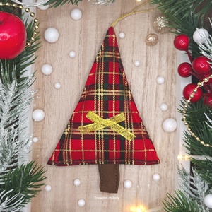 Karácsonyfa függő dísz, textil fenyőfa piros-arany kockás, Karácsony, Karácsonyi lakásdekoráció, Karácsonyi lakásdíszek, Varrás, MESKA