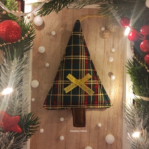 Karácsonyfa függő dísz, textil fenyőfa zöld-arany kockás - karácsony - karácsonyi lakásdekoráció - karácsonyi lakásdíszek - Meska.hu