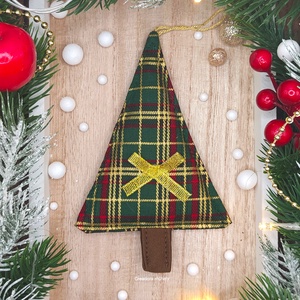 Karácsonyfa függő, textil fenyőfa zöld-arany kockás, Karácsony, Karácsonyi lakásdekoráció, Karácsonyi lakásdíszek, Varrás, MESKA