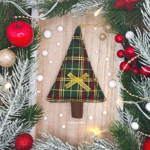 Karácsonyfa függő dísz, textil fenyőfa zöld-arany kockás - karácsony - karácsonyi lakásdekoráció - karácsonyi lakásdíszek - Meska.hu