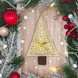 Karácsonyfa függő, textil fenyőfa, óarany - karácsony - karácsonyi lakásdekoráció - karácsonyi lakásdíszek - Meska.hu