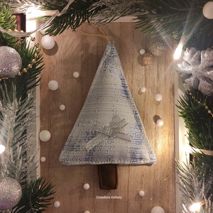 Karácsonyfa függő, textil fenyőfa, kék ezüst - karácsony - karácsonyi lakásdekoráció - karácsonyi lakásdíszek - Meska.hu