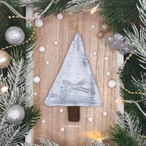 Karácsonyfa függő, textil fenyőfa, kék ezüst, Karácsony, Karácsonyi lakásdekoráció, Karácsonyi lakásdíszek, Varrás, MESKA