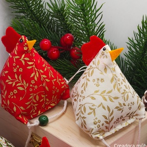 Karácsonyi textil tyúk - karácsony - karácsonyi lakásdekoráció - karácsonyfadíszek - Meska.hu