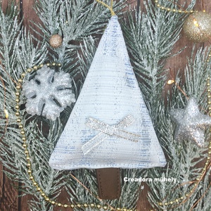 Karácsonyfa függő, textil fenyőfa függő dísz kék ezüst - karácsony - karácsonyi lakásdekoráció - karácsonyi lakásdíszek - Meska.hu