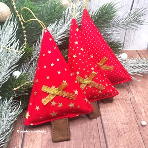 Karácsonyfa függő dísz, textil fenyőfa csomag piros 3 darabos, Karácsony, Karácsonyi lakásdekoráció, Karácsonyfa, grincsfa, Varrás, MESKA