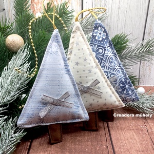 Karácsonyfa függő dísz, textil fenyőfa csomag kék-ezüst 3 darabos - Meska.hu