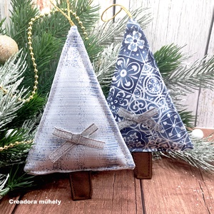 Karácsonyfa függő dísz, textil fenyőfa csomag fehér-ezüst-kék 2 darabos - Meska.hu