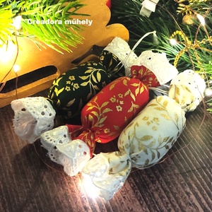 Textil szaloncukor ajándékcsomag, fehér-piros-zöld, Karácsony, Karácsonyi lakásdekoráció, Karácsonyfadíszek, Varrás, MESKA