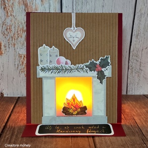 Karácsonyi kandalló világító képeslap, Karácsony, Karácsonyi ajándékozás, Karácsonyi képeslap, üdvözlőlap, ajándékkísérő, Scrapbook, MESKA