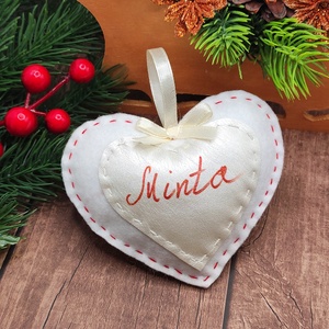 Névre szóló karácsonyi szív függő dísz, kicsi fehér - karácsony - karácsonyi lakásdekoráció - karácsonyfadíszek - Meska.hu