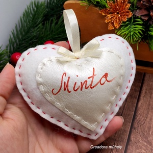 Névre szóló karácsonyi szív függő dísz, nagy fehér - Meska.hu