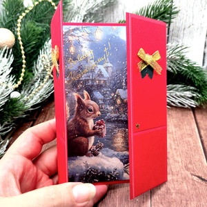 Karácsonyi ajtó képeslap, Karácsony, Karácsonyi ajándékozás, Karácsonyi képeslap, üdvözlőlap, ajándékkísérő, Scrapbook, MESKA