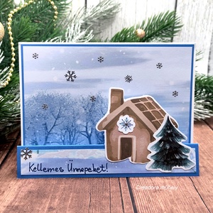 Karácsonyi képeslap mézeskalács házikóval - Meska.hu
