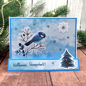 Karácsonyi képeslap kékcinkés - karácsony - karácsonyi ajándékozás - karácsonyi képeslap, üdvözlőlap, ajándékkísérő - Meska.hu