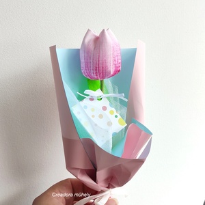 Textil tulipán csomagolva, kísérő kártyával (több szín) - otthon & életmód - virágdekoráció - virágok - szálas virág - Meska.hu