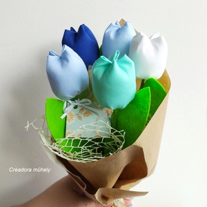 Textil tulipán csokor natúr csomagolásban 5 szál, örökcsokor - otthon & életmód - virágdekoráció - virágok - virágcsokor - Meska.hu