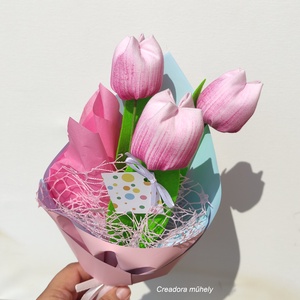 Textil tulipán csokor, 3 szál/cs, örökcsokor, többféles szín - otthon & életmód - virágdekoráció - virágok - virágcsokor - Meska.hu