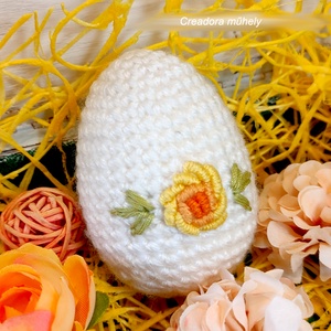 Horgolt húsvéti tojás rózsával 3 darab - ünnepi díszek, dekorációk - húsvéti díszek és dekorációk - húsvéti tojás, hímestojás - Meska.hu