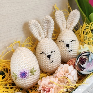 Horgolt húsvéti tojás és tojás nyuszik csomagban, Ünnepi díszek, dekorációk, Húsvéti díszek és dekorációk, Húsvéti tojás, hímestojás, Hímzés, Horgolás, Húsvéti horgolt hímes tojás és tojás nyuszik csomagban (1 tojás, 2 nyuszi)

A tojás 7 cm magas, feh..., MESKA