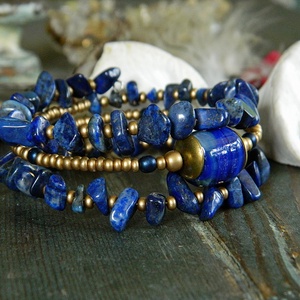 Capri - lámpagyöngy memóriakarkötő lapis lazulival kék gyöngyös karkötő, muranoi üvegékszer, többsoros kék karkötő - ékszer - karkötő - gyöngyös karkötő - Meska.hu