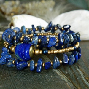 Capri - lámpagyöngy memóriakarkötő lapis lazulival kék gyöngyös karkötő, muranoi üvegékszer, többsoros kék karkötő - ékszer - karkötő - gyöngyös karkötő - Meska.hu