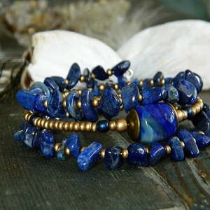 Capri - lámpagyöngy memóriakarkötő lapis lazulival kék gyöngyös karkötő, muranoi üvegékszer, többsoros kék karkötő - ékszer - karkötő - gyöngyös karkötő - Meska.hu