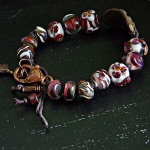 Rusztikus virágos lámpagyöngy karkötő, MURÁNÓI ÜVEGékszer - ékszer - karkötő - gyöngyös karkötő - Meska.hu