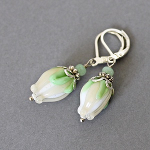 Alice - krém-fehér lámpagyöngy virág fülbevaló, MURÁNÓI üvegékszer - ékszer - fülbevaló - lógó fülbevaló - Meska.hu