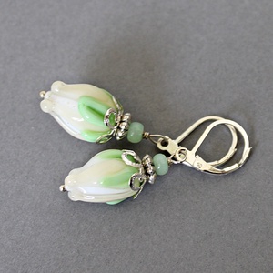 Alice - krém-fehér lámpagyöngy virág fülbevaló, MURÁNÓI üvegékszer - ékszer - fülbevaló - lógó fülbevaló - Meska.hu